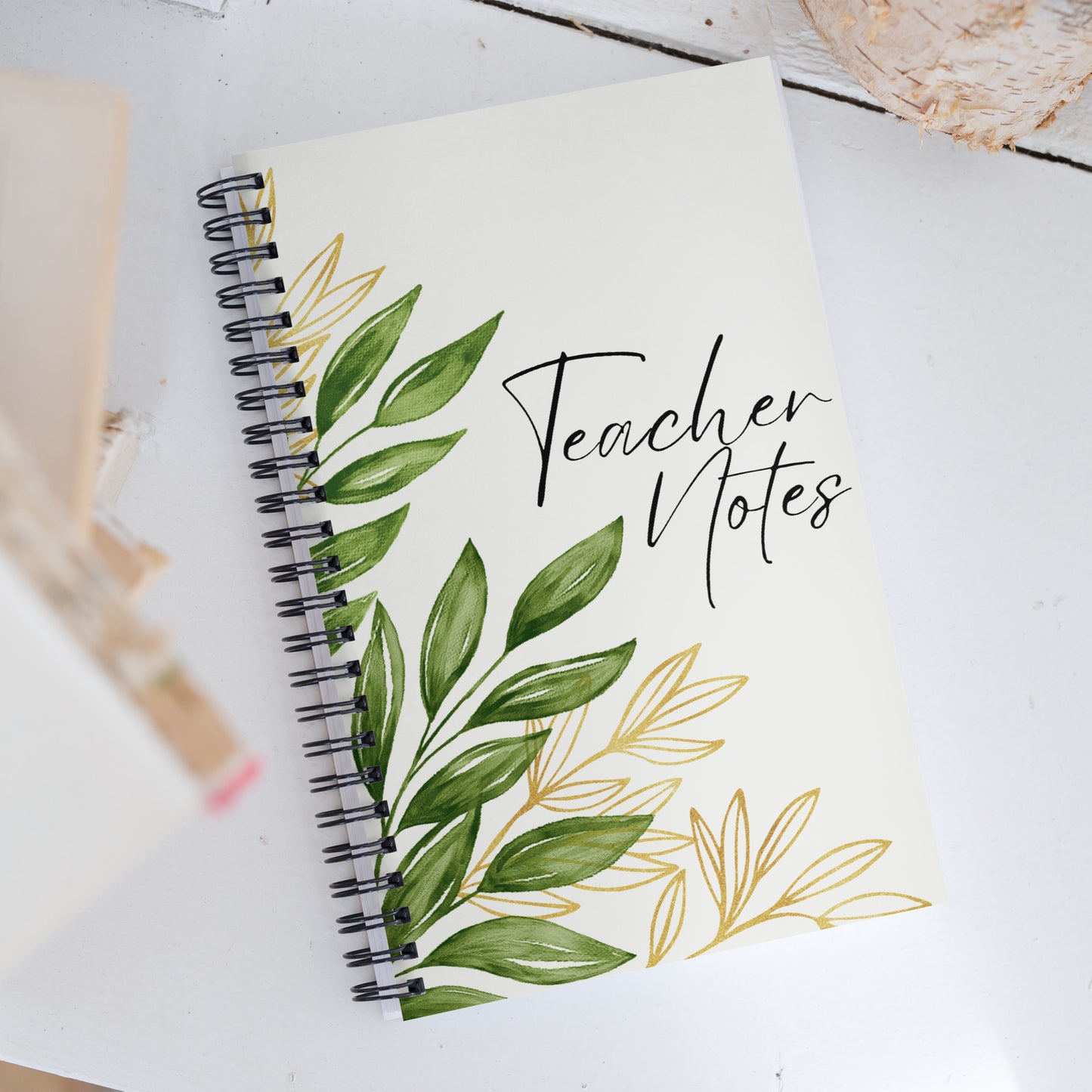 Teacher Notes - Spiral notebook - Gold & green leaf design