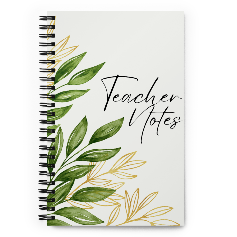 Teacher Notes - Spiral notebook - Gold & green leaf design
