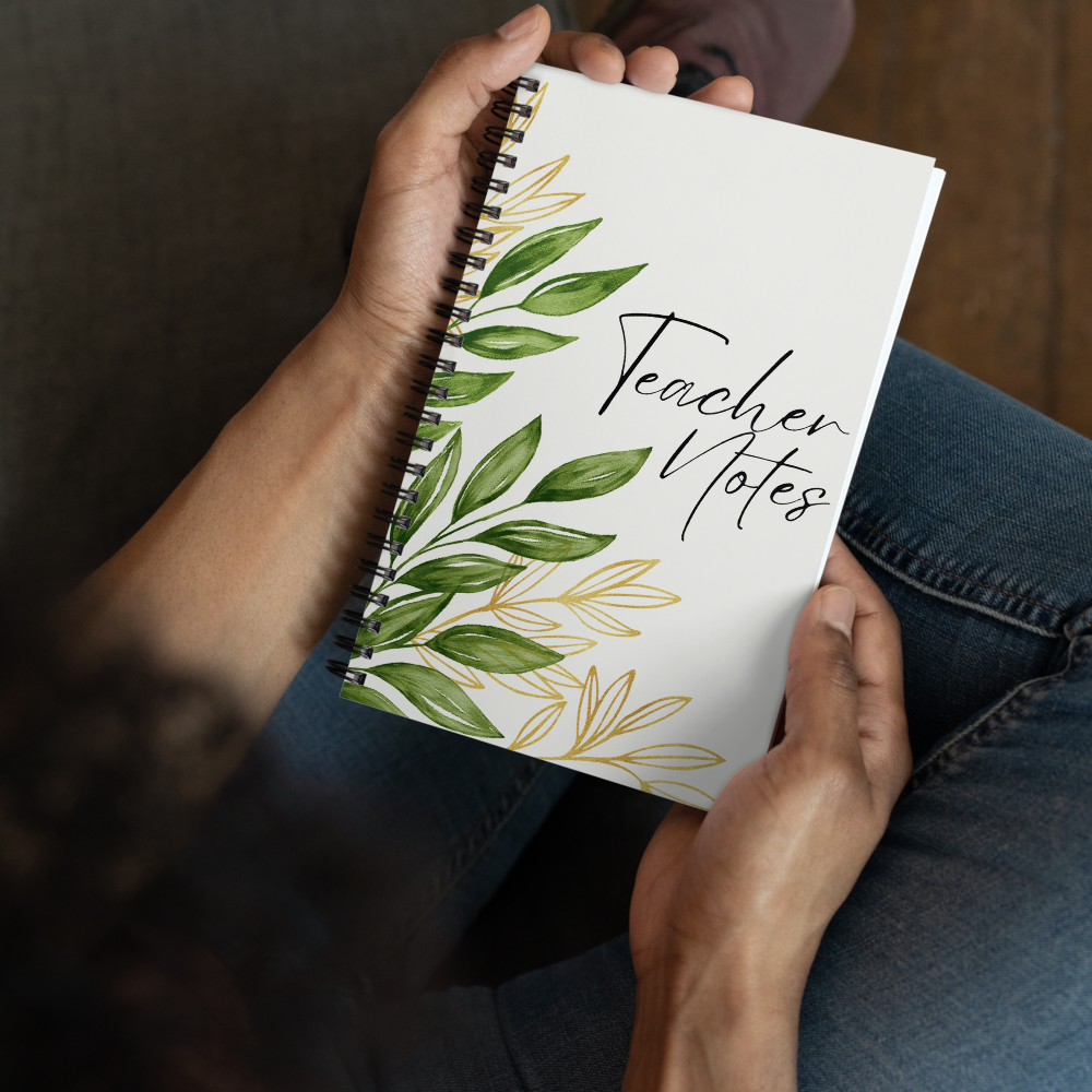 Teacher Notes - Spiral notebook - Gold & green leaf design