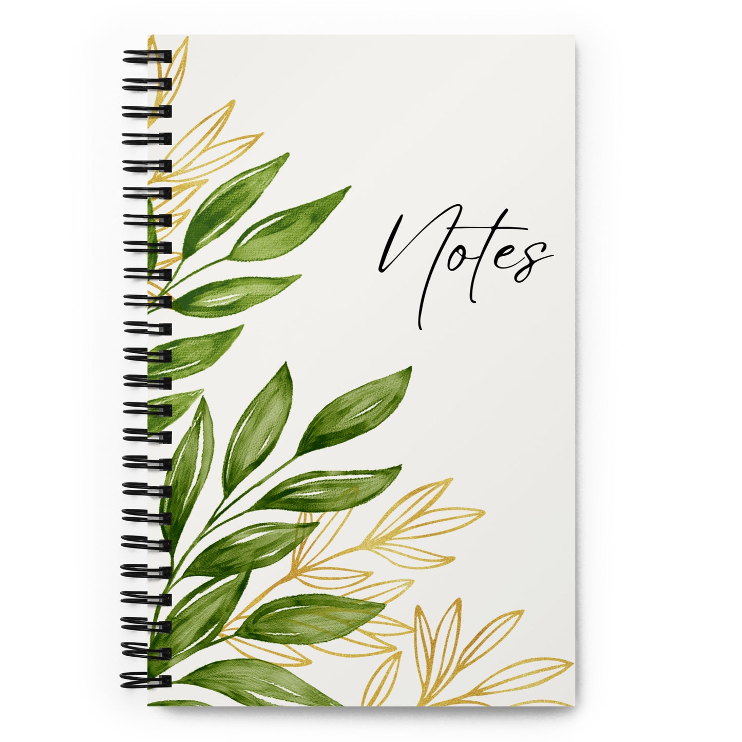 Notes - Spiral notebook - Gold & green leaf design