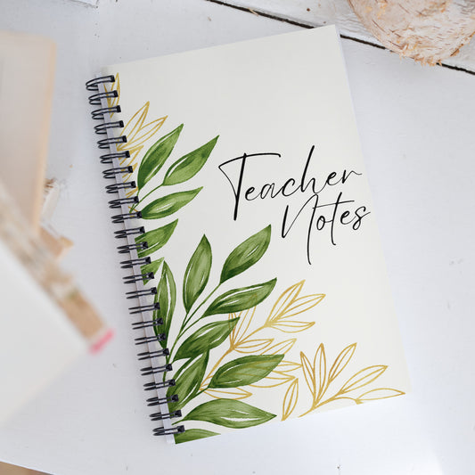 Teacher Notes - Spiral notebook - Gold & green leaf design